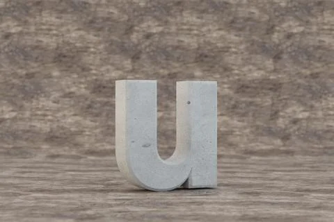 Concrete 3d letter U lowercase. Hard stone letter on wooden background. 3d Ilustração Stock