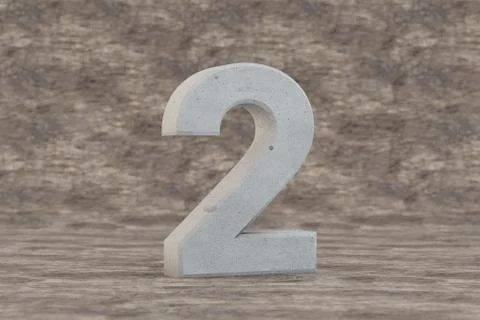Concrete 3d number 2. Hard stone number on wooden background. 3d rendered font Stock Illustration