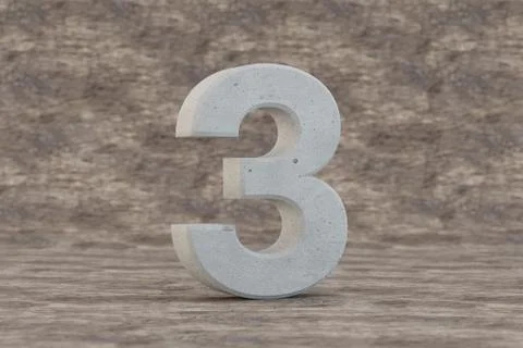 Concrete 3d number 3. Hard stone number on wooden background. 3d rendered font Stock Illustration