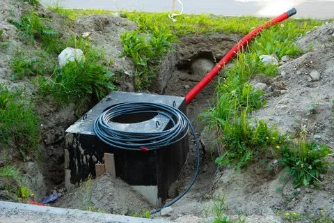 Concrete Base with Cable on Construction Site Stock Photos