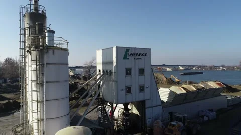 Concrete base - factory by the river Stock-Footage 153869592