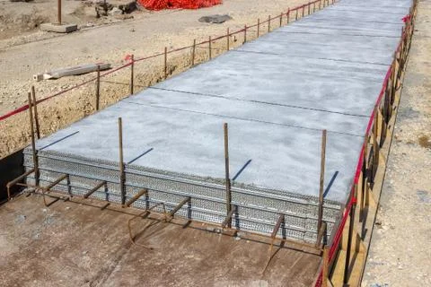 Concrete bed for tracklaying Stock Photos