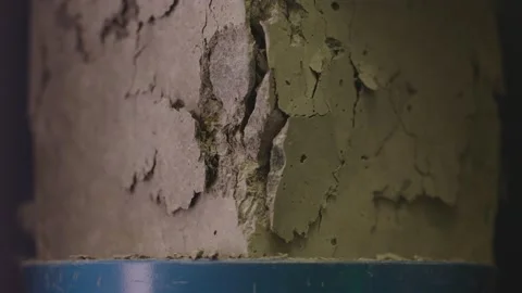 Concrete block breaks under high pressure . Compressive strength test Stock Footage 153042244
