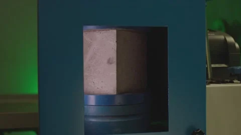 Concrete block breaks under high pressure . Compressive strength test Stock Footage 153047403