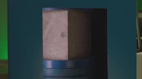 Concrete block breaks under high pressure . Compressive strength test Stock Footage 153051002