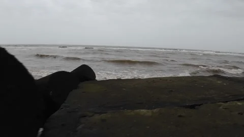 Concrete Block Breakwater Beach Waves Shoreline Stock-Footage 280565923