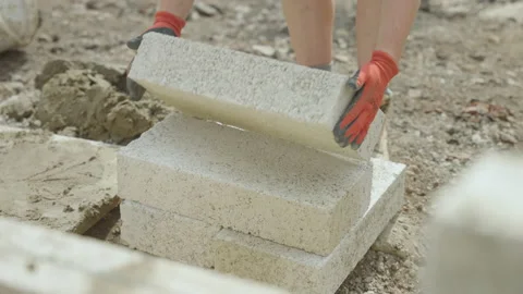 Concrete Block Put Down By Builder Video stock 239682798