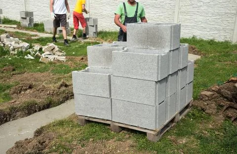 Concrete block on a side of the foundation Stock Photos