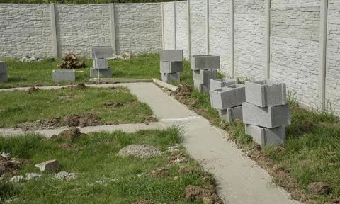 Concrete block on a side of the foundation Stock Photos