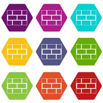 Concrete block wall icon set color hexahedron Ilustração Stock