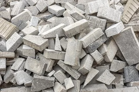 Concrete blocks creating a pile of construction rubble Stock Photos
