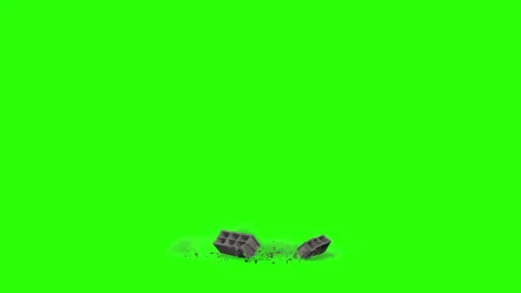 Concrete Blocks Falling to Ground with Dust,Wide Angle Shot on Green Screen Stock Footage 144631629