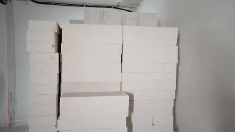 Concrete blocks stacked for construction project Stockfoto's