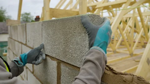 Concrete Breeze Block Laid By Bricklayer 스톡 동영상 239683423