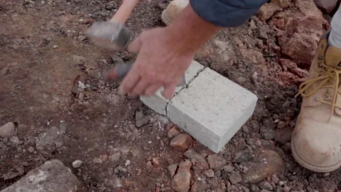 Concrete Breeze Block Split By Hammer And Chisel 스톡 동영상 239683422