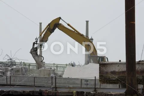 Concrete bridge demolition Stock Photos