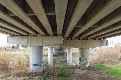Concrete bridge pillars Stock Photos