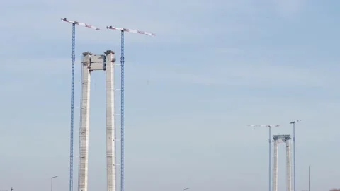 Concrete bridge pillars under construction whit crane Stock Footage 149851716