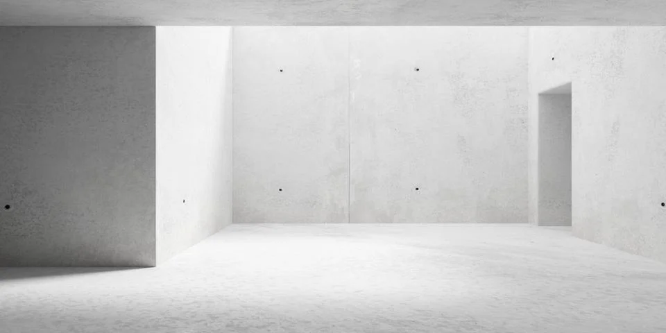 Concrete brutalism room with rectangular opening in recess and doorway - mo.. Illustrazione stock