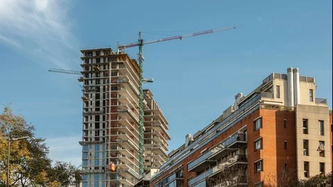 Concrete Building Construction with Cranes Time Lapse Stock-Footage 94957021