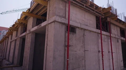 Concrete building structure with formwork and supports under construction Video stock 343514917