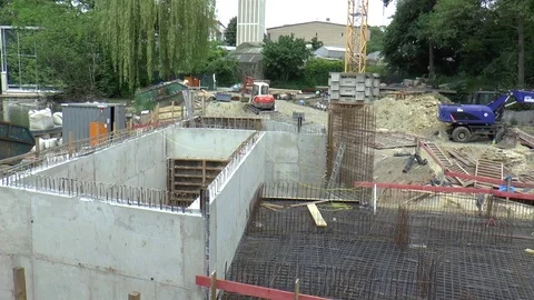 Concrete Building Under Construction on a Building Site Stock Footage 82854818