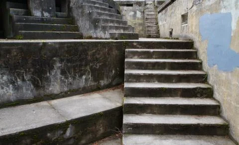 Concrete bunker steps right Stock Photos