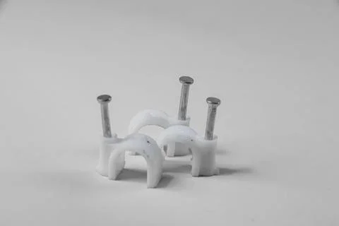 Concrete cable clip on white background Stock Photos