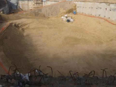 Concrete casting work. using concrete vibrator for compacting concrete of stiff Stock Photos