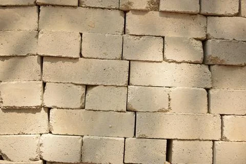 Concrete Cement Block bricks in stack for wall construction. Dirty Old Textur Stock Photos