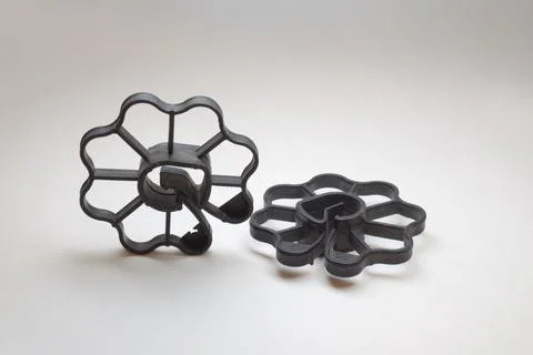 Concrete circular spacer. Pair of formwork plastic tools for secure risk of.. Stock Photos