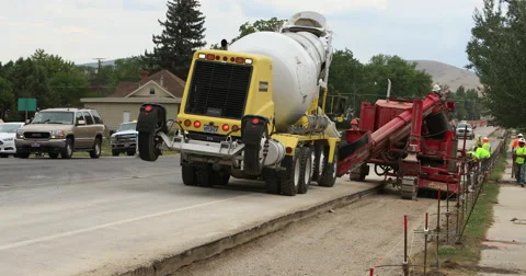 Concrete construction highway replacement DCI 4K fast Stock Footage 66326553