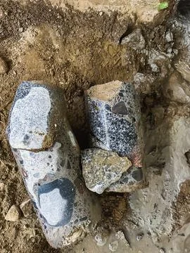 Concrete core drilling sample removed from reinforced concrete structure.. Stock Photos