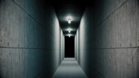 Concrete Corridor with Flickering Lights, Seamless Loop, Dark Tunnel Background Stock Footage 336717575