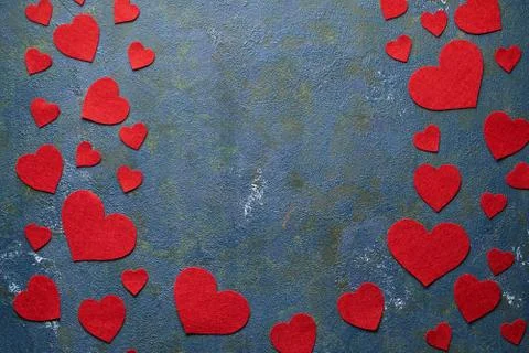 Concrete creative green background with copy space and hearts for Valentine's Stock Photos