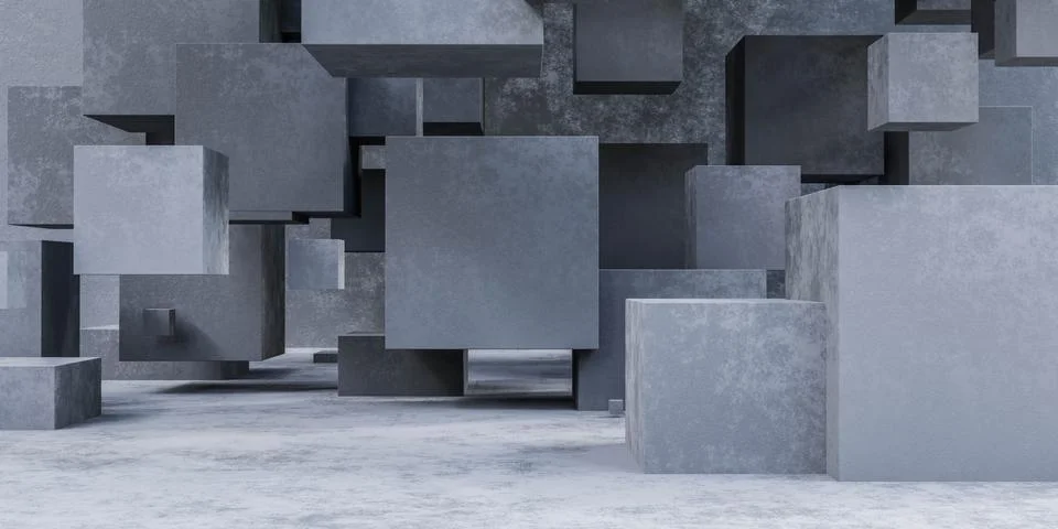 Concrete cubes geometric object 3d render illustration イラスト素材
