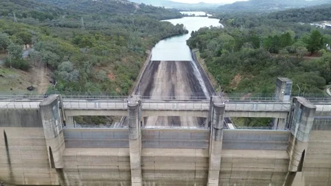 Concrete dam aerial view Stock Footage 334906871