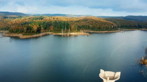 Concrete Dam overflow. Aerial view Stock Footage 219735498