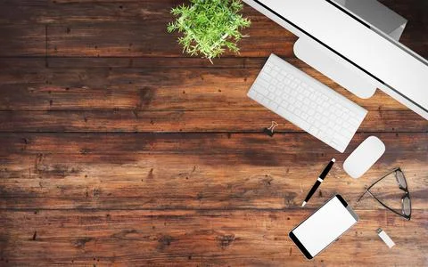 Concrete desktop with office stuff Stock Illustration