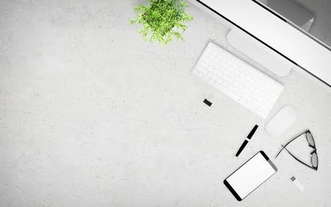 Concrete desktop with office stuff Stock Illustration