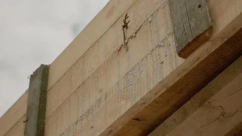 Concrete drying process with wooden formwork in house construction Stock Footage 324662793