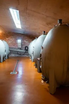 Concrete Egg Fermentation Tanks Inside Modern Wine Cellar Stock Photos