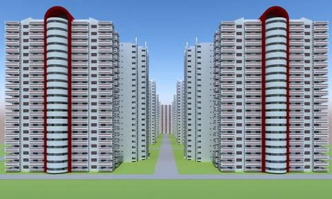 Concrete faceless multi-storey building Ilustración de archivo