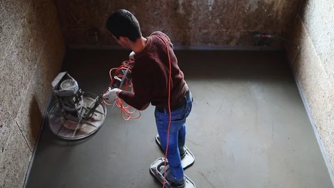 Concrete floor final grinding Stock Footage 128197073