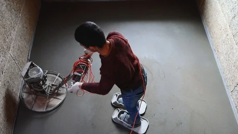 Concrete floor final grinding Stock Footage 128197418