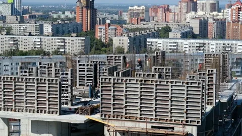 Concrete formwork and crane on construction site Stock Footage 146502228