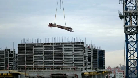 Concrete formwork and crane on construction site Stock Footage 148078249