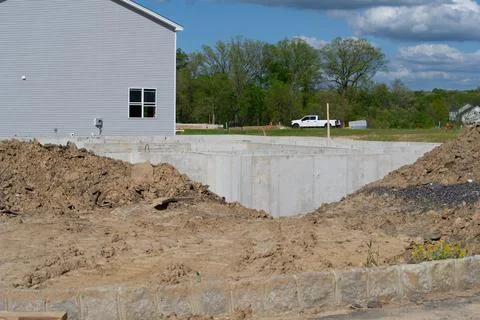 Concrete foundation for a new house Stock Photos