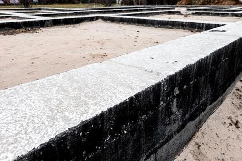 Concrete Foundation Structure With Waterproofing Layer on Construction Site.. Foto stock