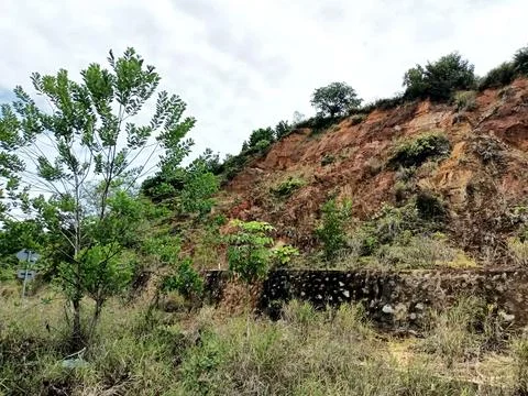 Concrete foundations and walls to prevent landslides. Stock Photos